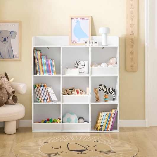 SoBuy Libreria Montessoriana per Bambini Scaffale Portagiochi con 9 Scomparti Aperti Libreria da Terra per Cameretta 95x34x105 cm Bianco KMB120-W