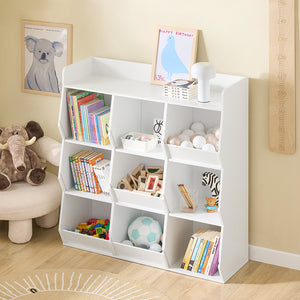 SoBuy Libreria Montessoriana per Bambini Scaffale Portagiochi con 9 Scomparti Aperti Libreria da Terra per Cameretta 95x34x105 cm Bianco KMB120-W