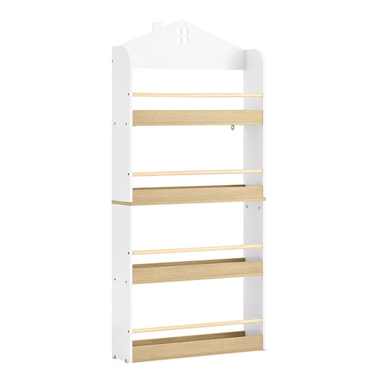 SoBuy Libreria Montessoriana per Bambini Porta Libri Bambini a 4 Ripiani Libreria Verticale Portagiochi Cameretta Bambina Bianco e Naturale 60x15x130.5 cm KMB121-WN