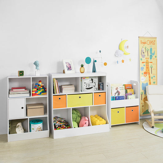 Libreria montessoriana per Bambini Scaffale portagiochi Portariviste 3 scaffali+2 cestini KMB27-W