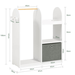 Mobile per Bambini con Appendiabiti, Giardaroba per Bambini con scatole, Armadio per bambini con 3 ganci, KMB40-W SoBuy