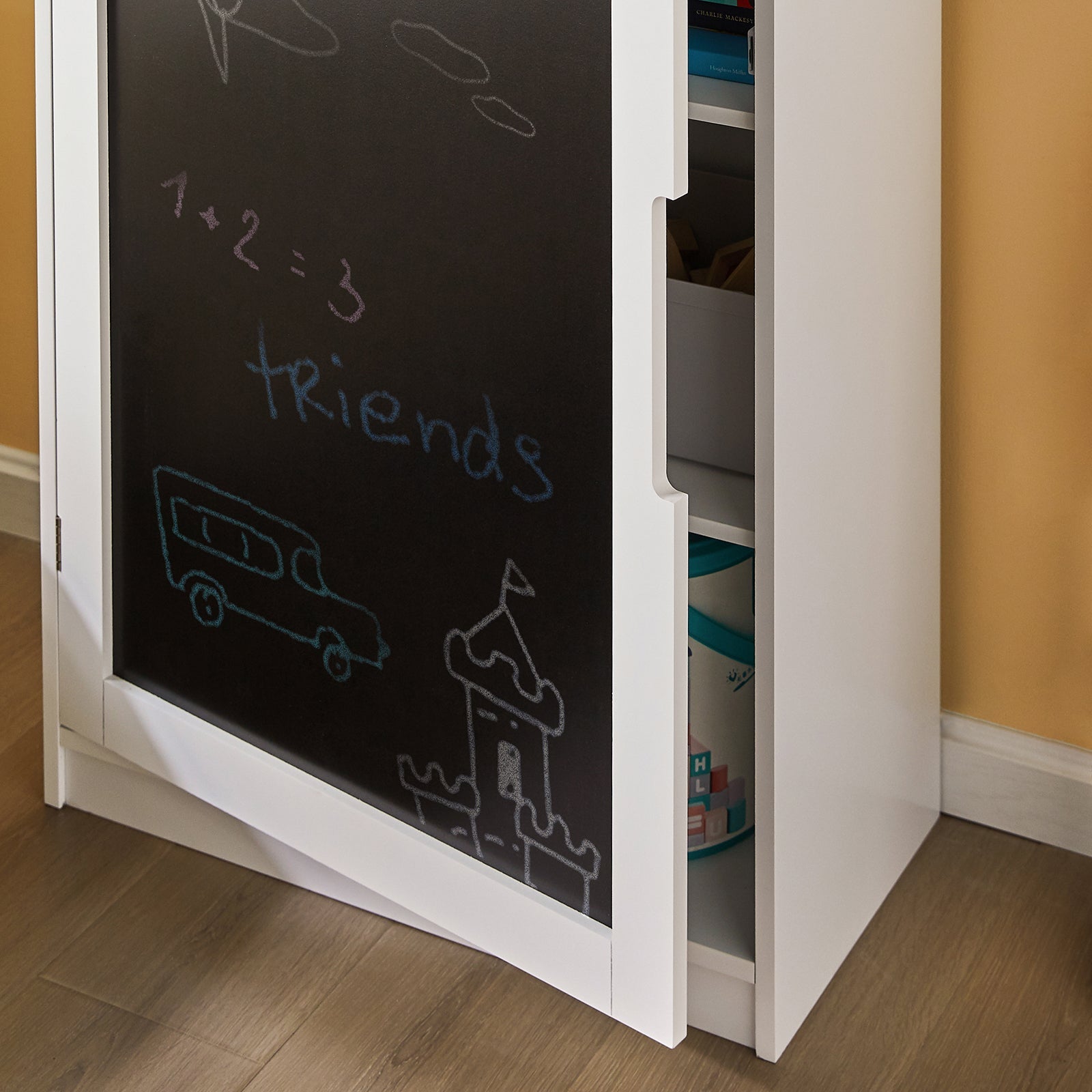 Cassettiera per bambini Scaffale per libri Armadietto portaoggetti Scaffale per cameretta L63xP30xA100cm, KMB43-W