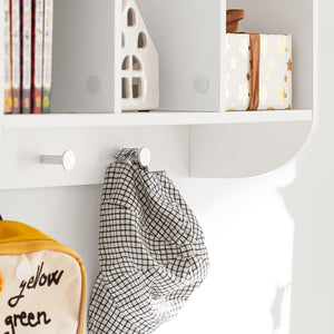 Scaffale per bambini Scaffale a muro con 3 ganci Armadio con ripiani per libri e decorazioni Bianco 60x18x51cm KMB46-W