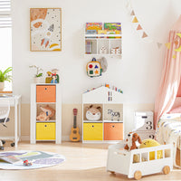 Scaffale per bambini Scaffale a muro con 3 ganci Armadio con ripiani per libri e decorazioni Bianco 60x18x51cm KMB46-W