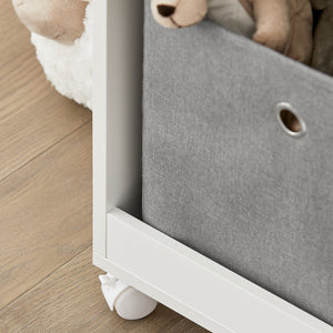 SoBuy Scaffale per bambini con 2 scatole in tessuto, librerie per bambini, Scaffale per giocattoli con ruote, 70x40x78cm KMB53-W