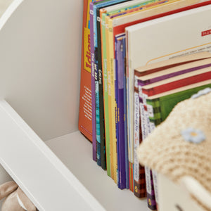 SoBuy Scaffale per bambini con 2 scatole in tessuto, librerie per bambini, Scaffale per giocattoli con ruote, 70x40x78cm KMB53-W