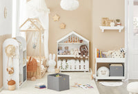 SoBuy Scaffale per bambini con 2 scatole in tessuto, librerie per bambini, Scaffale per giocattoli con ruote, 70x40x78cm KMB53-W