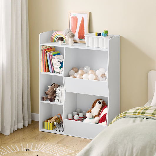 SoBuy Libreria Montessoriana per Bambini - Scaffale Portagiochi con 5 Scomparti Aperti - Libreria da Terra per Cameretta Bianco 80x34x104 cm KMB55-K-W