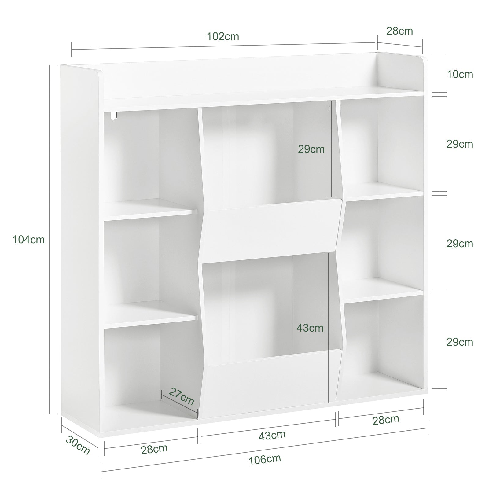 Libreria per bambini Scaffale con 8 scomparti aperti Scaffale per giocattoli Bianco 106x30 x104cm KMB55-W SoBuy