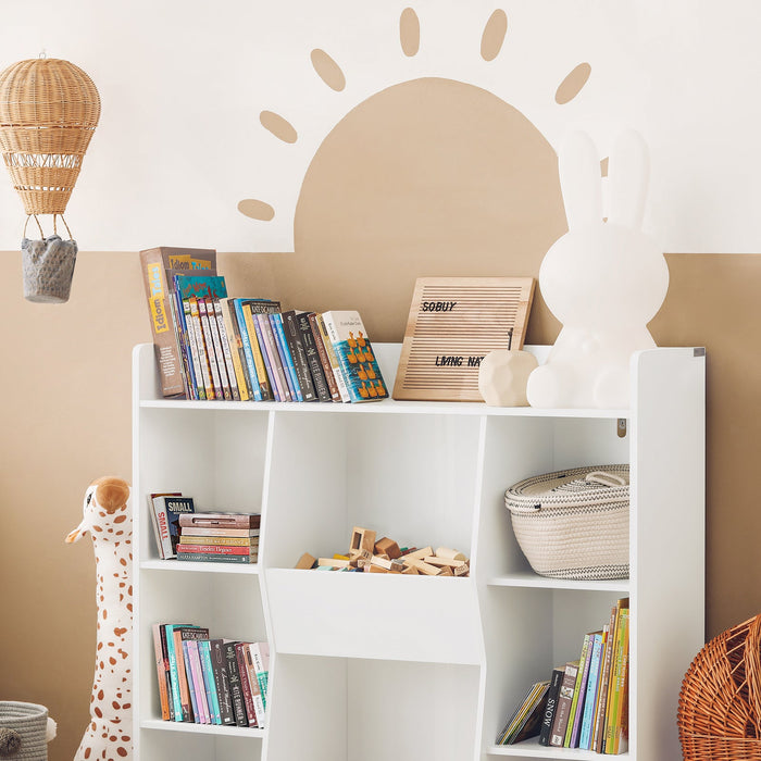 Libreria per bambini Scaffale con 8 scomparti aperti Scaffale per giocattoli Bianco 106x30 x104cm KMB55-W SoBuy