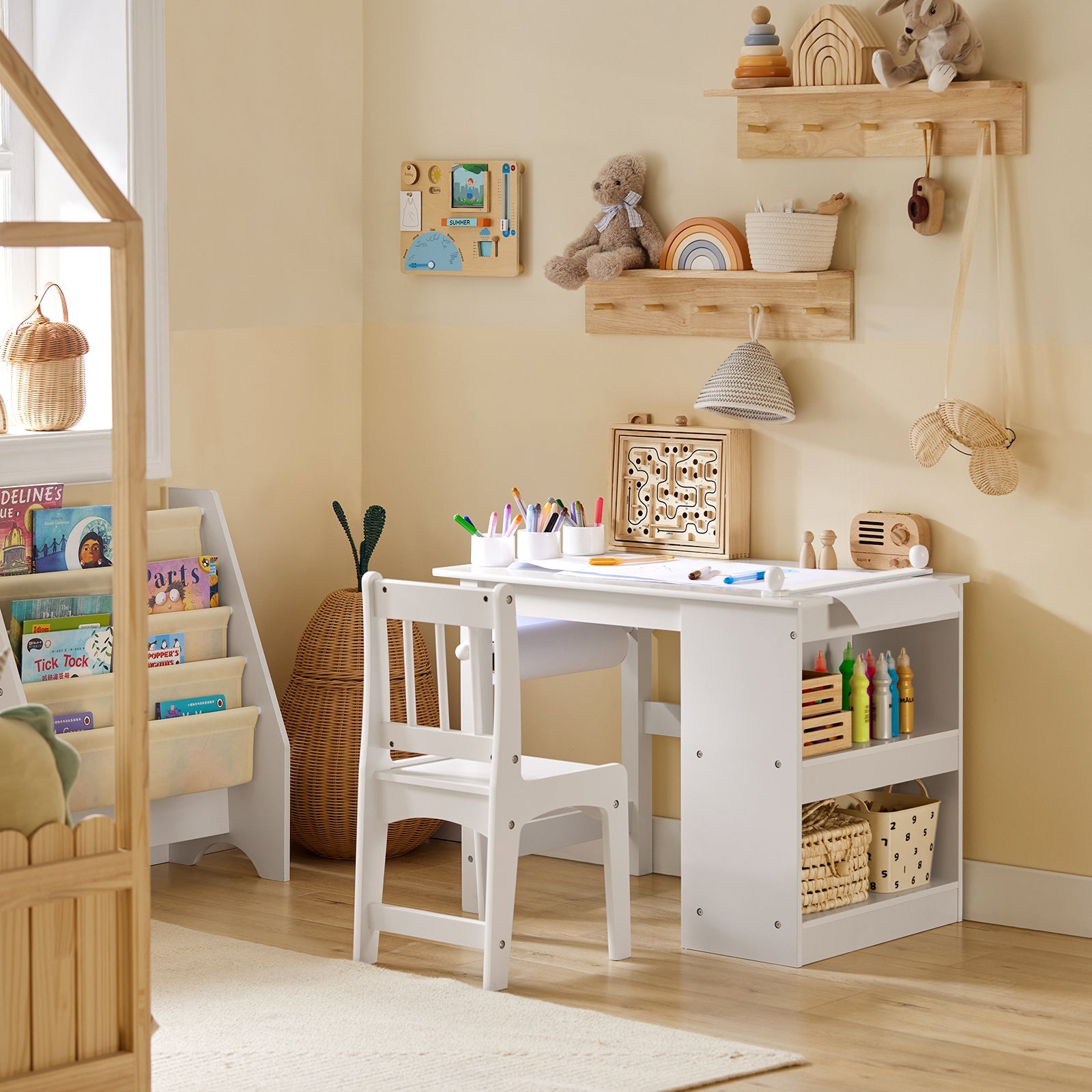 Tavolo Per Bambini Con Una Sedia Set Mobili Per Bambini Tavolo Da Dipingere Per Bambini Bianco KMB60-W