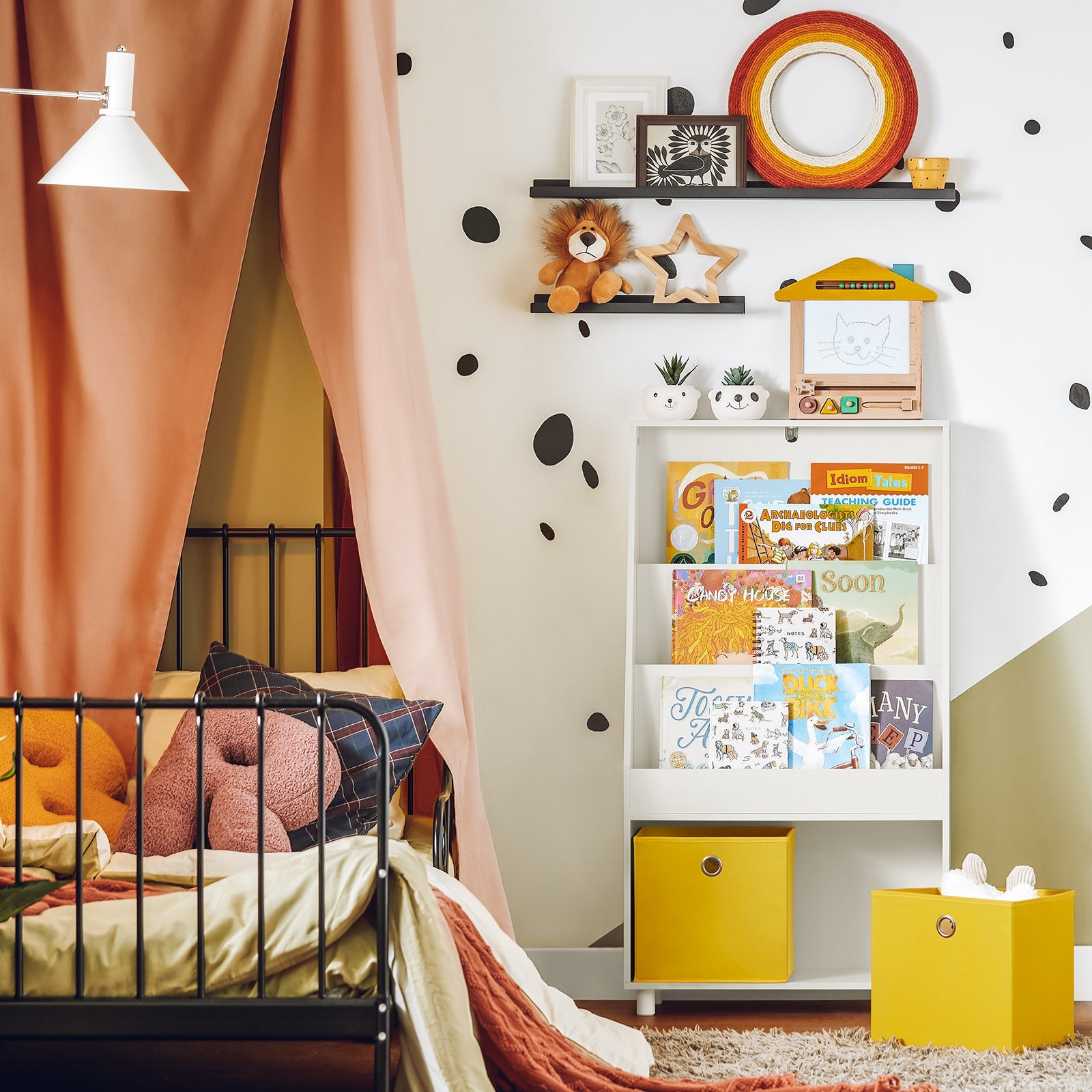 Libreria Per Bambini Con 2 Scatole Scaffale Portaoggetti Per Bambini Mobili Per Camerette Per Bambini Bianco 60x25x110 Cm KMB69-W