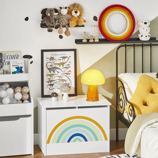 Scatola Giocattolo Per Bambini Contenitore Portagiochi Scatola Porta Giochi Con Coperchio Bianco+Arcobaleno 62x40x44cm KMB70-W