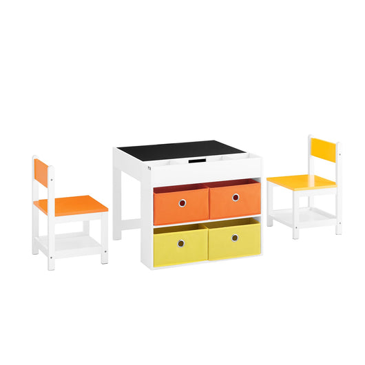 SoBuy Tavolo per bambini con 2 sgabelli Set mobili per bambini Tavolo da gioco con spazio di archiviazione Bianco 60x60x50cm KMB75-K-W        