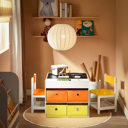 SoBuy Tavolo per bambini con 2 sgabelli Set mobili per bambini Tavolo da gioco con spazio di archiviazione Bianco 60x60x50cm KMB75-K-W        