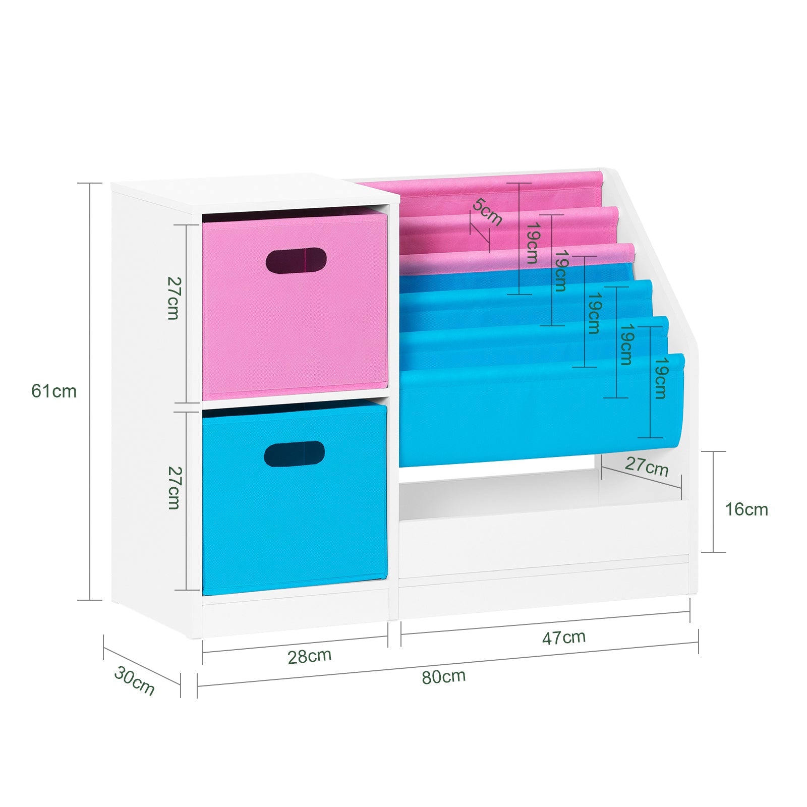 Libreria per bambini Scaffale per bambini con scatole Scaffale per giocattoli Mobili per camerette Bianco 80x30x61cm KMB76-F