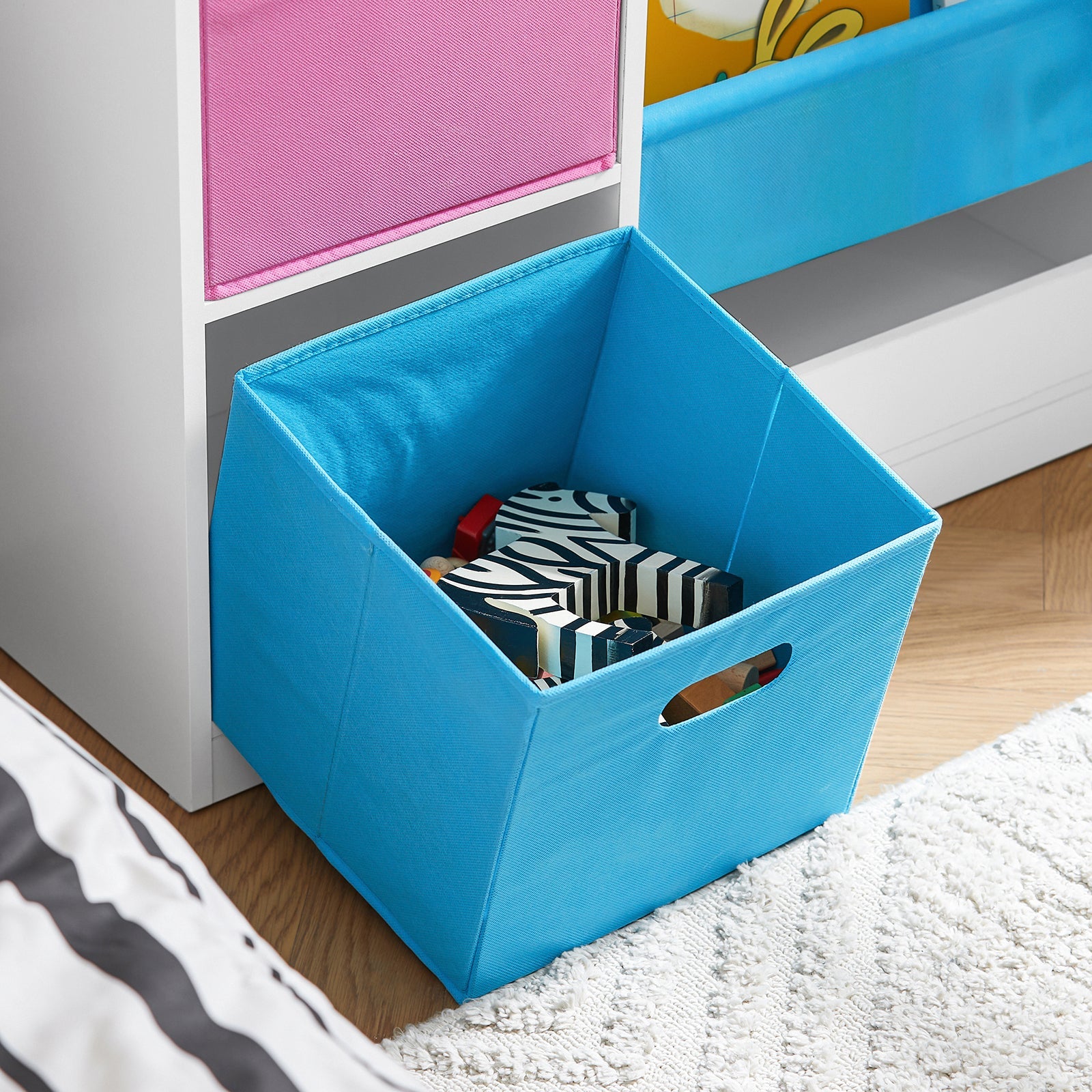 Libreria per bambini Scaffale per bambini con scatole Scaffale per giocattoli Mobili per camerette Bianco 80x30x61cm KMB76-F