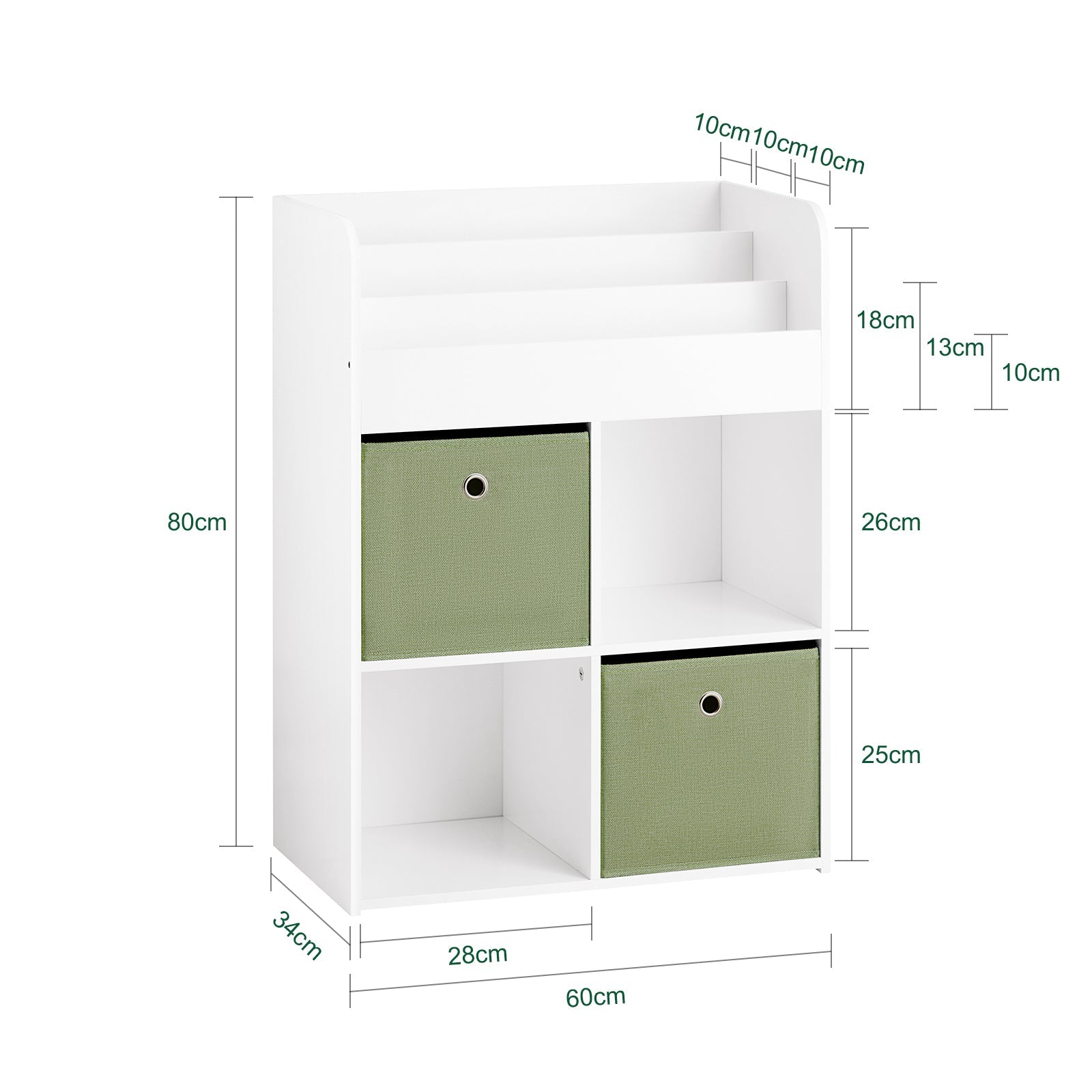 Libreria Per Bambini Scaffale Con 2 Scatole In Tessuto Organizzatore Di Giocattoli Bianco 60x34x80cm KMB79-W SoBuy