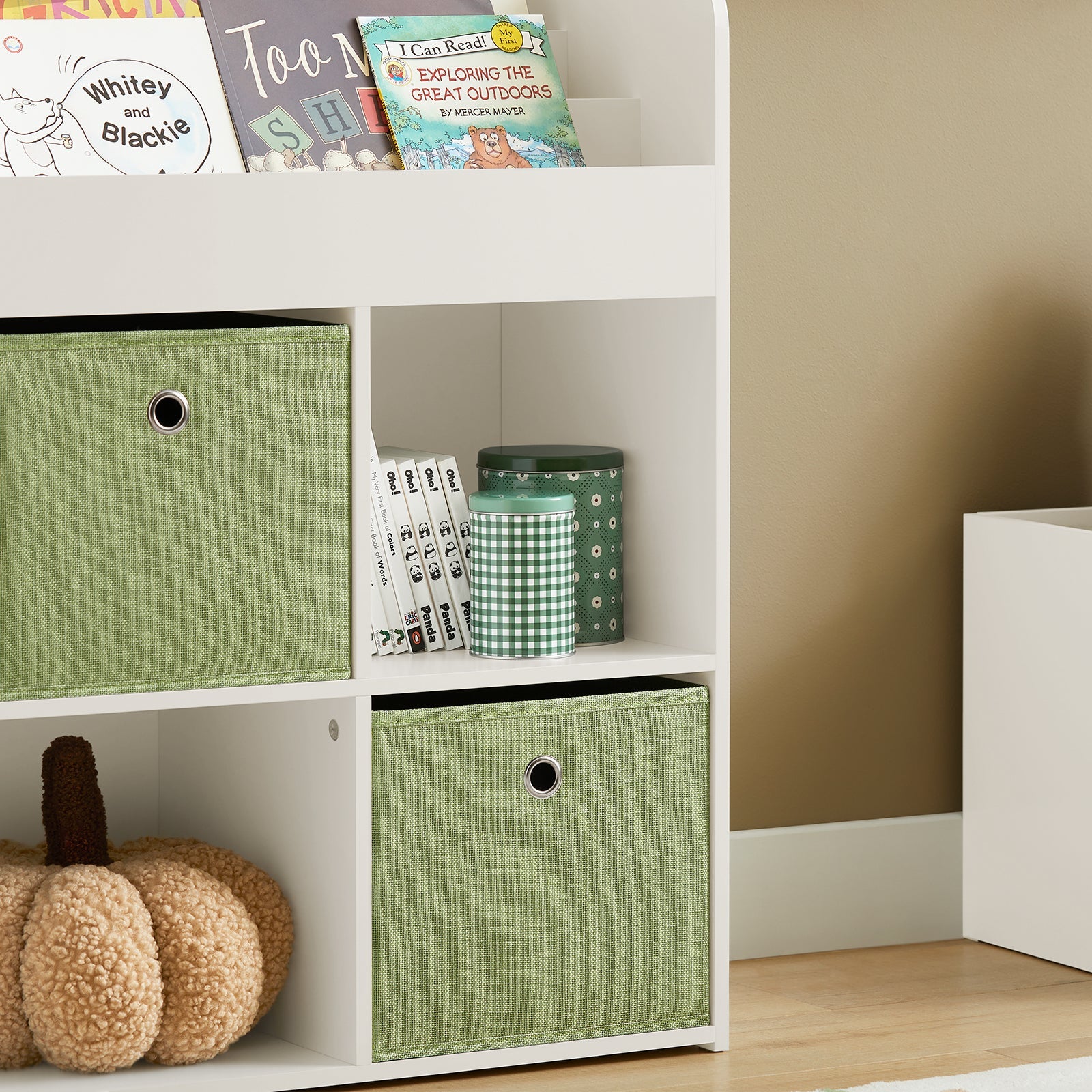 Libreria Per Bambini Scaffale Con 2 Scatole In Tessuto Organizzatore Di Giocattoli Bianco 60x34x80cm KMB79-W SoBuy