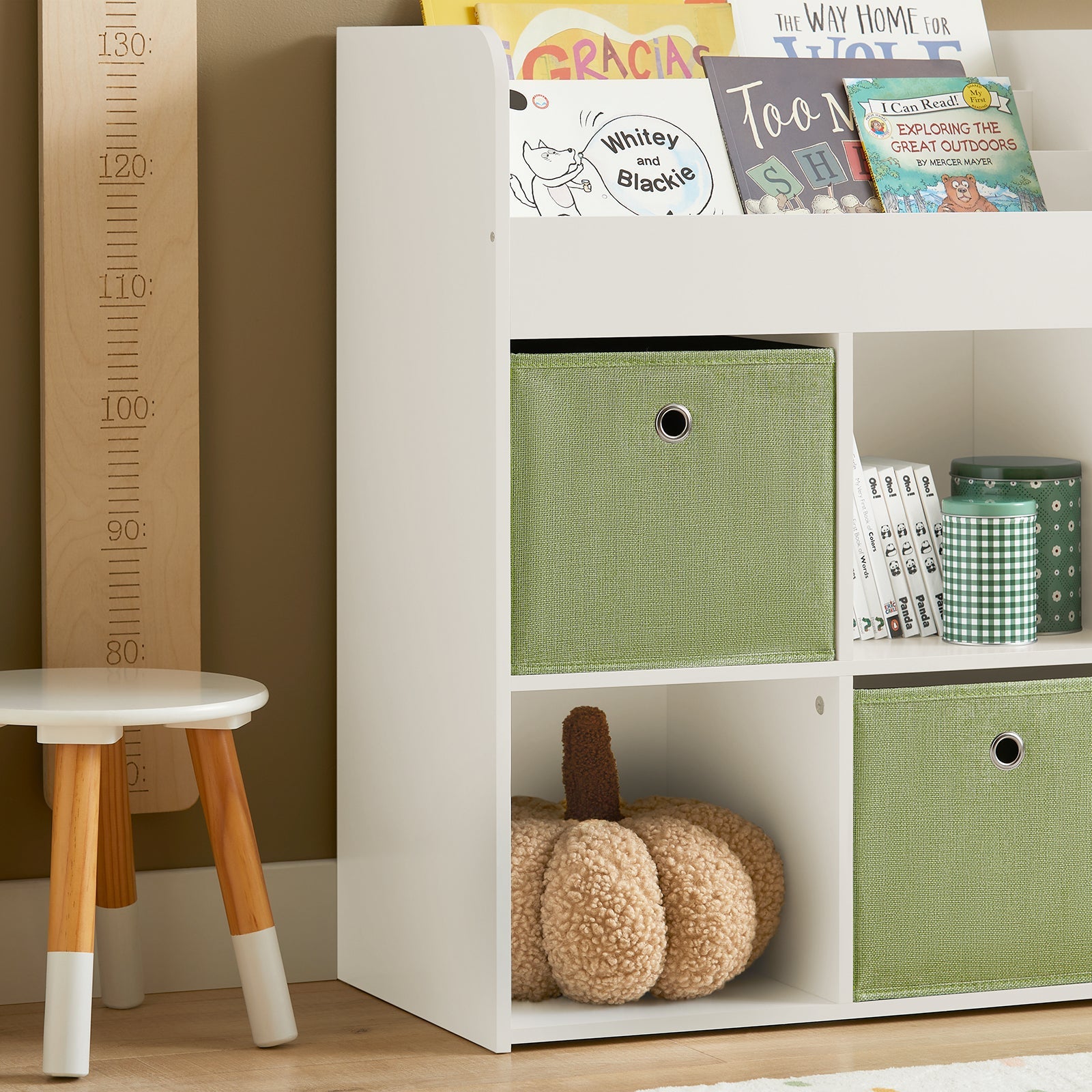 Libreria Per Bambini Scaffale Con 2 Scatole In Tessuto Organizzatore Di Giocattoli Bianco 60x34x80cm KMB79-W SoBuy