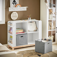 Libreria Per Bambini Scaffale Portaoggetti Mobili Per Cameretta Con Due Cassetti In Tessuto Non Tessuto Bianco Naturale 100x35x80cm KMB85-W SoBuy