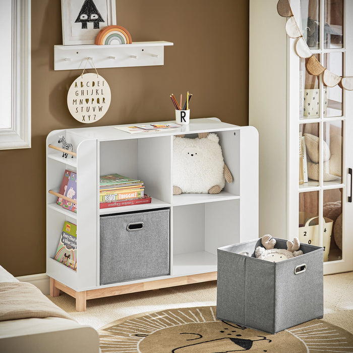 Libreria Per Bambini Scaffale Portaoggetti Mobili Per Cameretta Con Due Cassetti In Tessuto Non Tessuto Bianco Naturale 100x35x80cm KMB85-W SoBuy