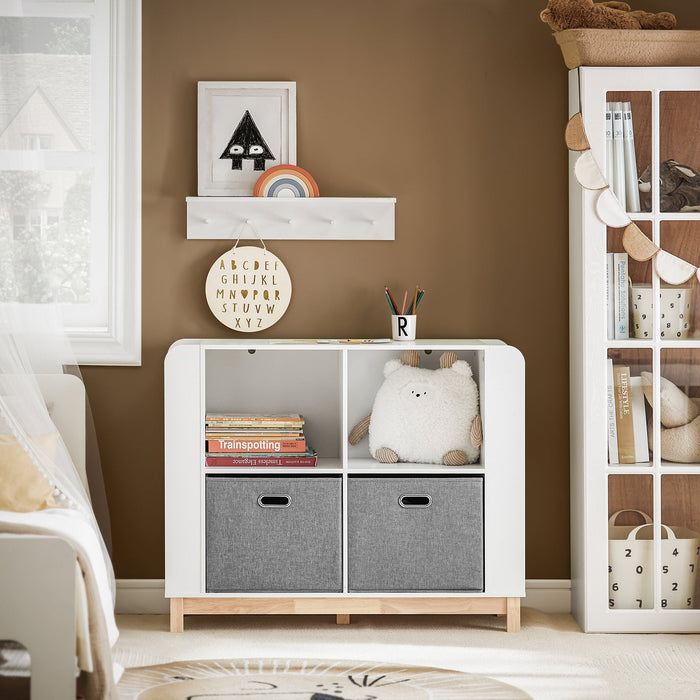 Libreria Per Bambini Scaffale Portaoggetti Mobili Per Cameretta Con Due Cassetti In Tessuto Non Tessuto Bianco Naturale 100x35x80cm KMB85-W SoBuy