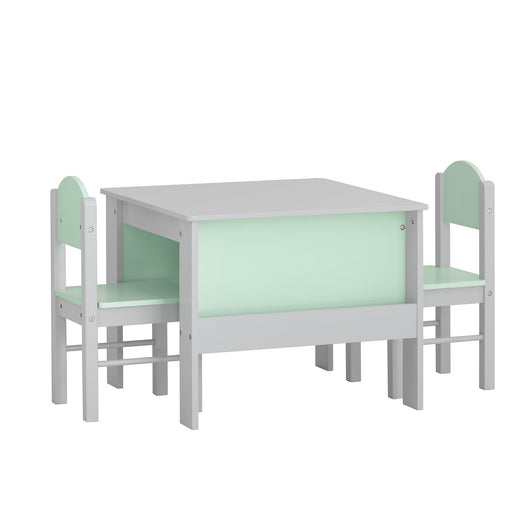 Tavolo Per Bambini Con 2 Sedie, Set Tavolo E 2 Sedie Per Bambini, Scrivania Per Bambini Con 2 Ripiani Laterali Per Libri Grigio Chiaro E Verde, KMB88-HG SoBuy