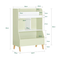 SoBuy Libreria per bambini con vani portaoggetti e una scatola Scaffale per giocattoli Scaffale per bambini Organizzatore di giocattoli Verde 60x36x89 cm KMB90-GR