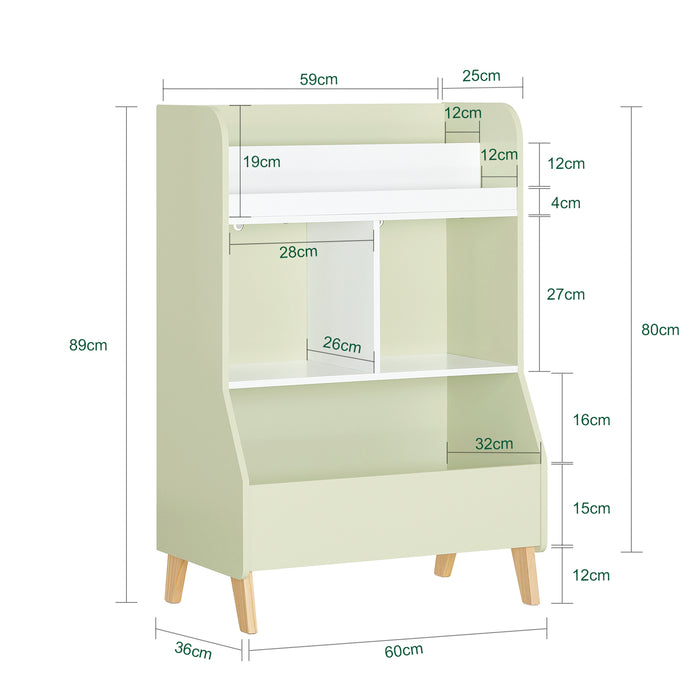 SoBuy Libreria per bambini con vani portaoggetti e una scatola Scaffale per giocattoli Scaffale per bambini Organizzatore di giocattoli Verde 60x36x89 cm KMB90-GR