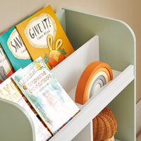 SoBuy Libreria per bambini con vani portaoggetti e una scatola Scaffale per giocattoli Scaffale per bambini Organizzatore di giocattoli Verde 60x36x89 cm KMB90-GR