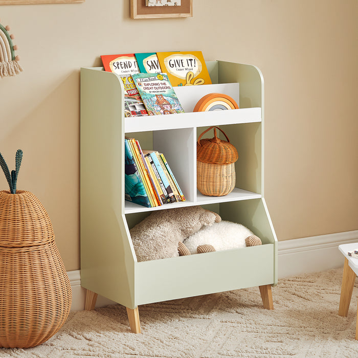 SoBuy Libreria per bambini con vani portaoggetti e una scatola Scaffale per giocattoli Scaffale per bambini Organizzatore di giocattoli Verde 60x36x89 cm KMB90-GR