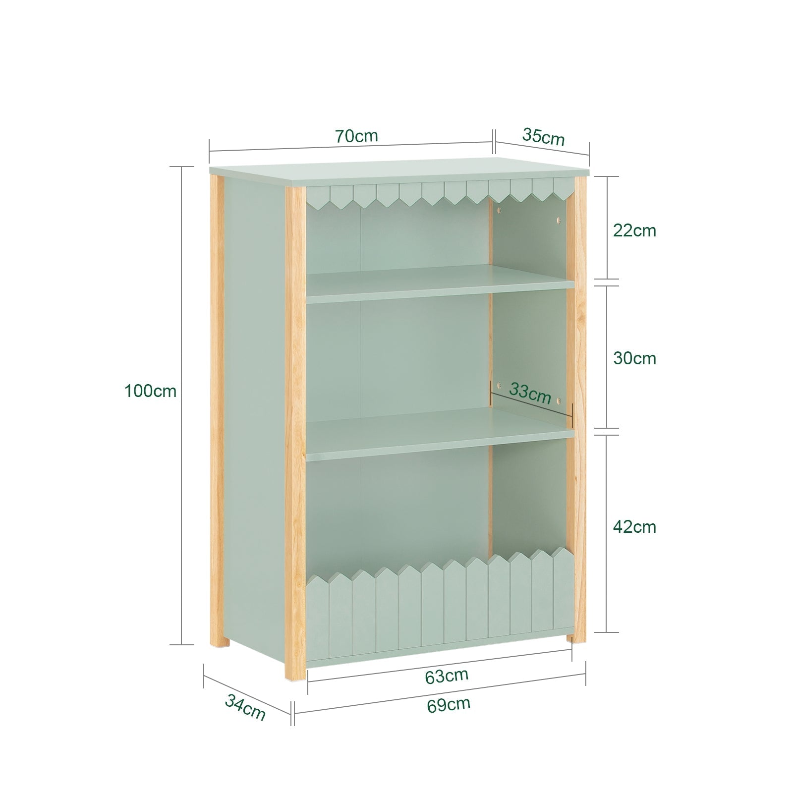 Libreria per bambini con 3 ripiani Scaffale per giocattoli Scaffale per bambini Organizzatore di giocattoli portaoggetti Verde 70x35x100cm KMB97-GR