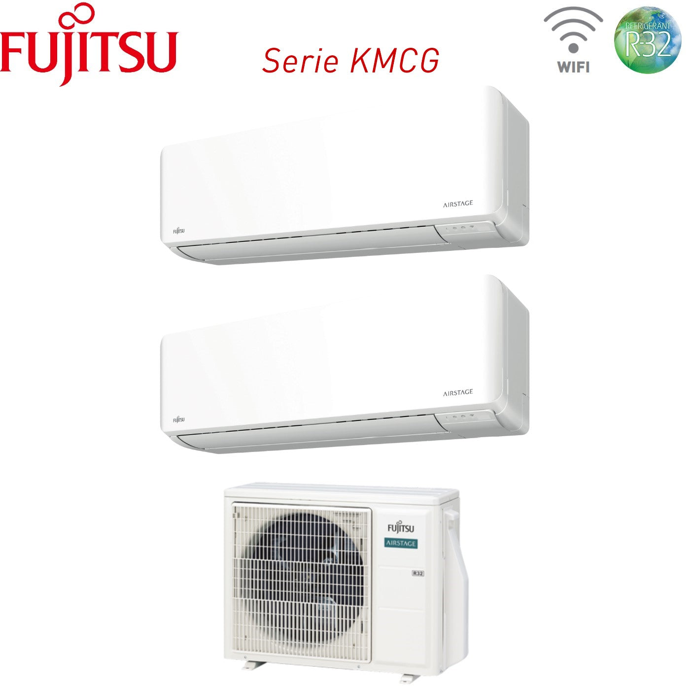 Climatizzatore Condizionatore Fujitsu Dual Split Inverter serie KM AIRSTAGE 9+9 con AOEG14KBCA2 R-32 Wi-Fi Integrato 9000+9000