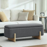 Pouf con Spazio di Archiviazione, Panca con Imbottitura in Schiuma, Tessuto Effetto Lino, 111 x 44 x 44,5 cm, Grigio Scuro