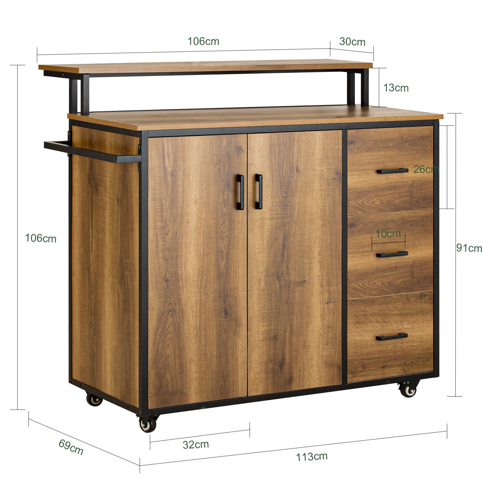 Carrello cucina,Credenza, Penisola cucina con ruote Stile vintage marrone, KNL02-PF