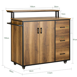 Carrello cucina,Credenza, Penisola cucina con ruote Stile vintage marrone, KNL02-PF