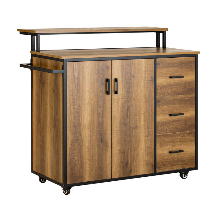 Carrello cucina,Credenza, Penisola cucina con ruote Stile vintage marrone, KNL02-PF