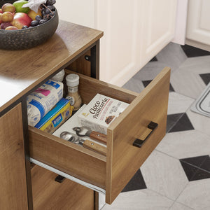 Carrello cucina,Credenza, Penisola cucina con ruote Stile vintage marrone, KNL02-PF