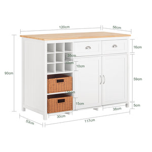 Isola Cucina Con 2 Cestelli In Rattan Mobile Da Cucina Mobile Credenza Tavolo Da Bar Buffet Bianco 120x56x90cm KNL05-W SoBuy