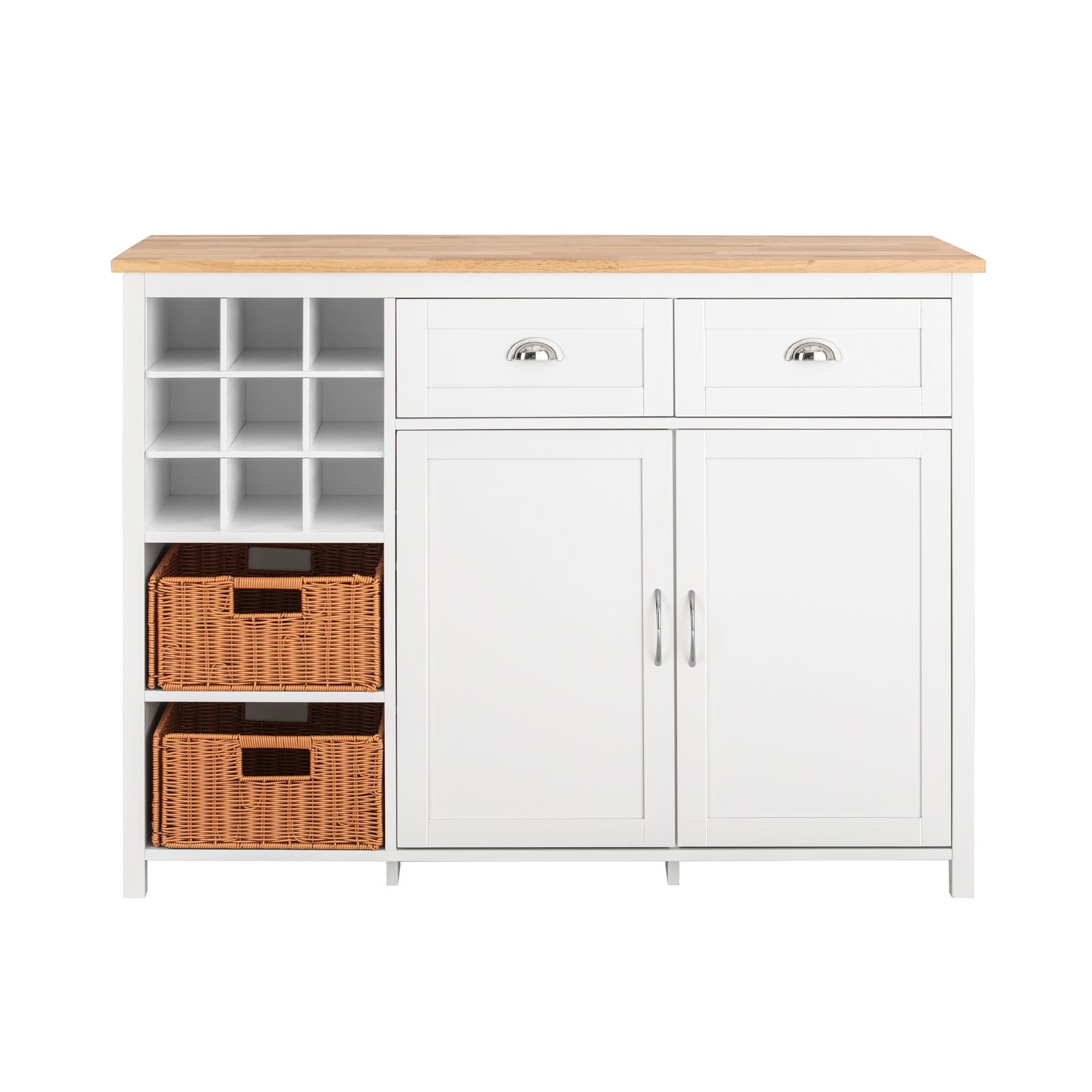 Isola Cucina Con 2 Cestelli In Rattan Mobile Da Cucina Mobile Credenza Tavolo Da Bar Buffet Bianco 120x56x90cm KNL05-W SoBuy
