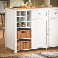 Isola Cucina Con 2 Cestelli In Rattan Mobile Da Cucina Mobile Credenza Tavolo Da Bar Buffet Bianco 120x56x90cm KNL05-W SoBuy