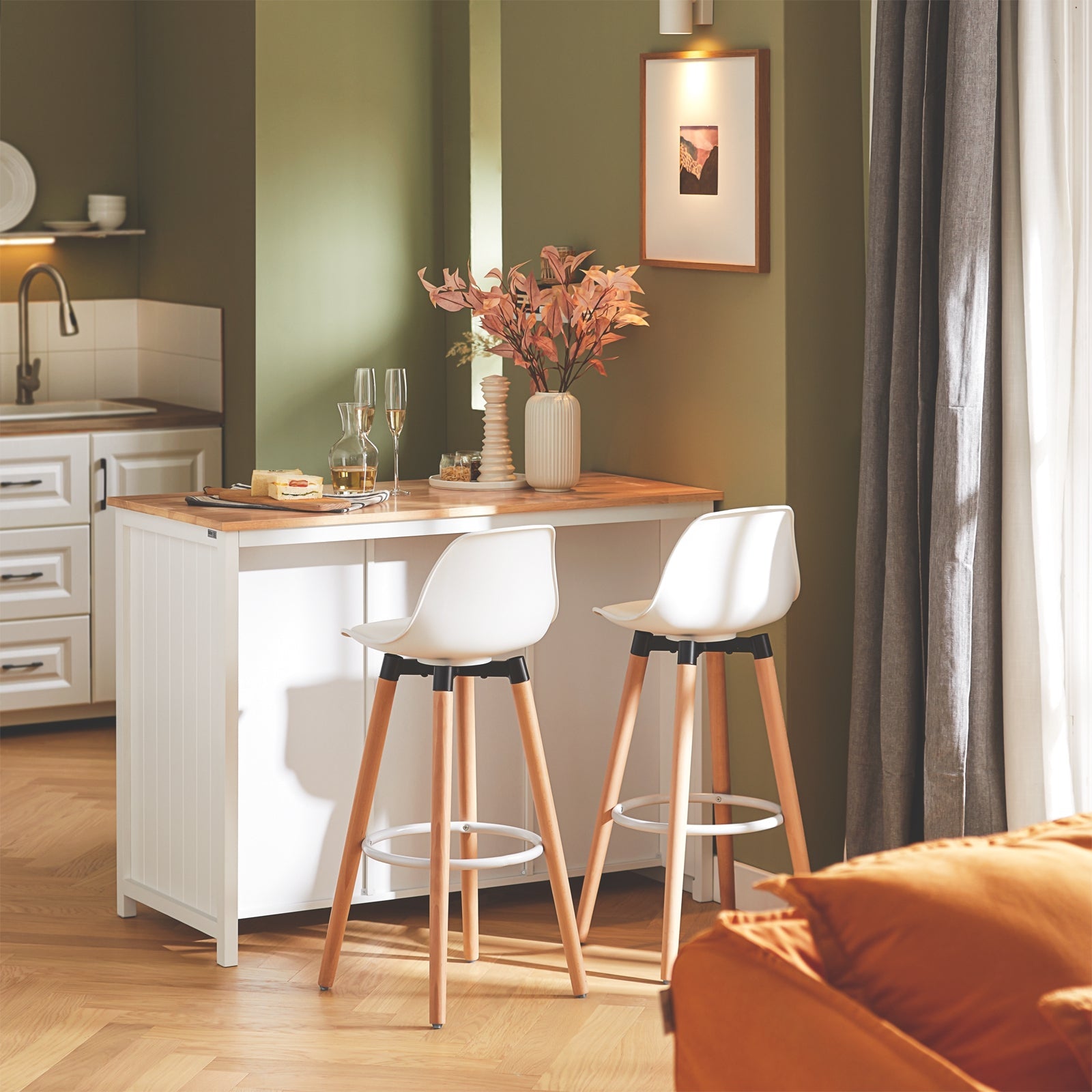 Isola Cucina Con 2 Cestelli In Rattan Mobile Da Cucina Mobile Credenza Tavolo Da Bar Buffet Bianco 120x56x90cm KNL05-W SoBuy