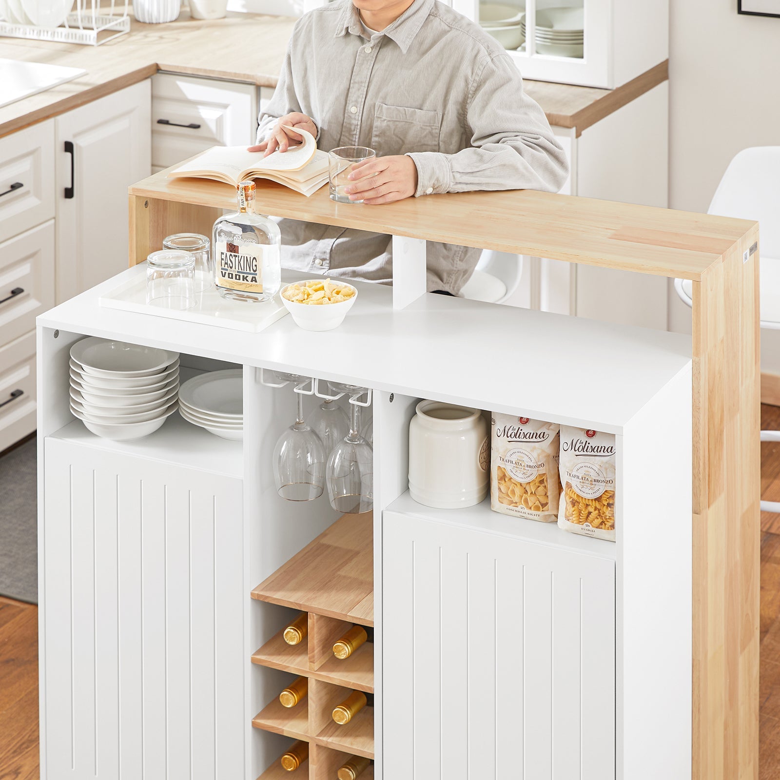 Penisola cucina Mobile da cucina indipendente Credenza Bianco-Naturale 105x60x105 cm KNL07-WN