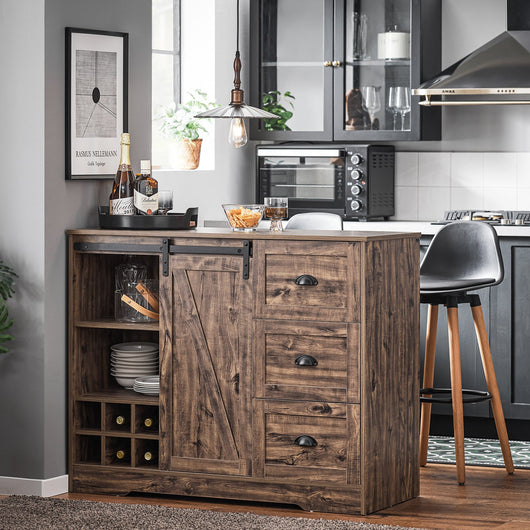 Credenza con ante scorrevoli, Isola cucina, Buffet design industriale vintage Marrone 110x50x90cm KNL08-N