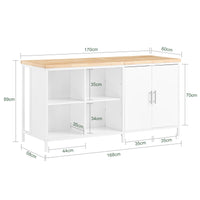 Isola cucina Mobile da cucina autoportante Credenza Tavolo da bar design industriale Bianco 170x60x89cm KNL09-WN