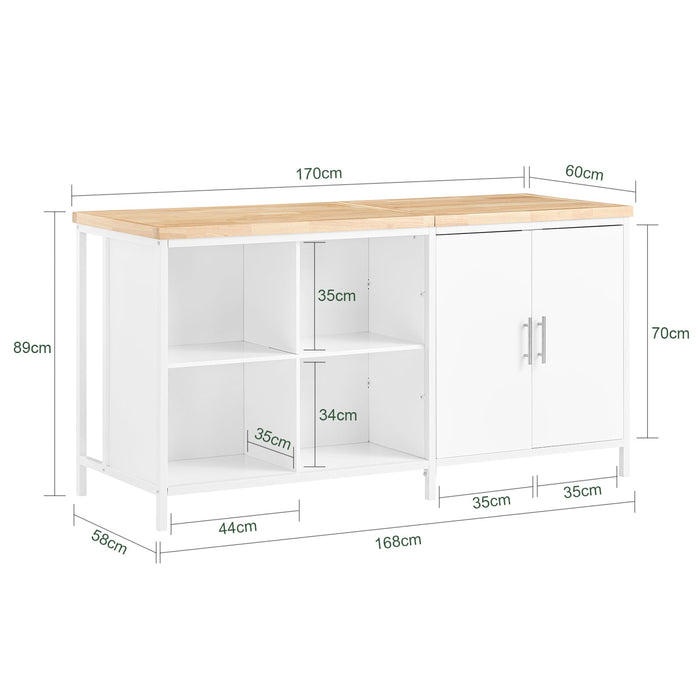 Isola cucina Mobile da cucina autoportante Credenza Tavolo da bar design industriale Bianco 170x60x89cm KNL09-WN
