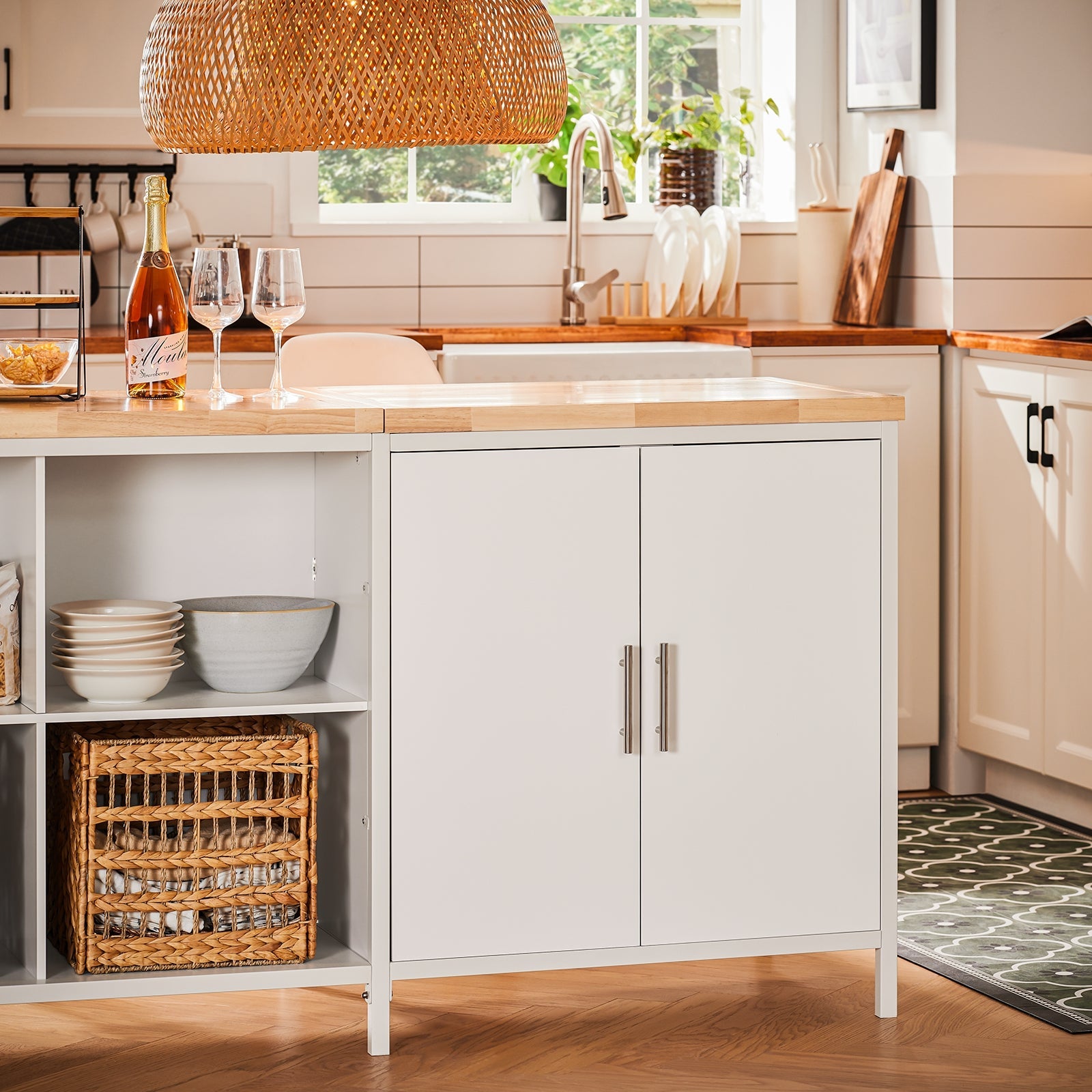Isola cucina Mobile da cucina autoportante Credenza Tavolo da bar design industriale Bianco 170x60x89cm KNL09-WN