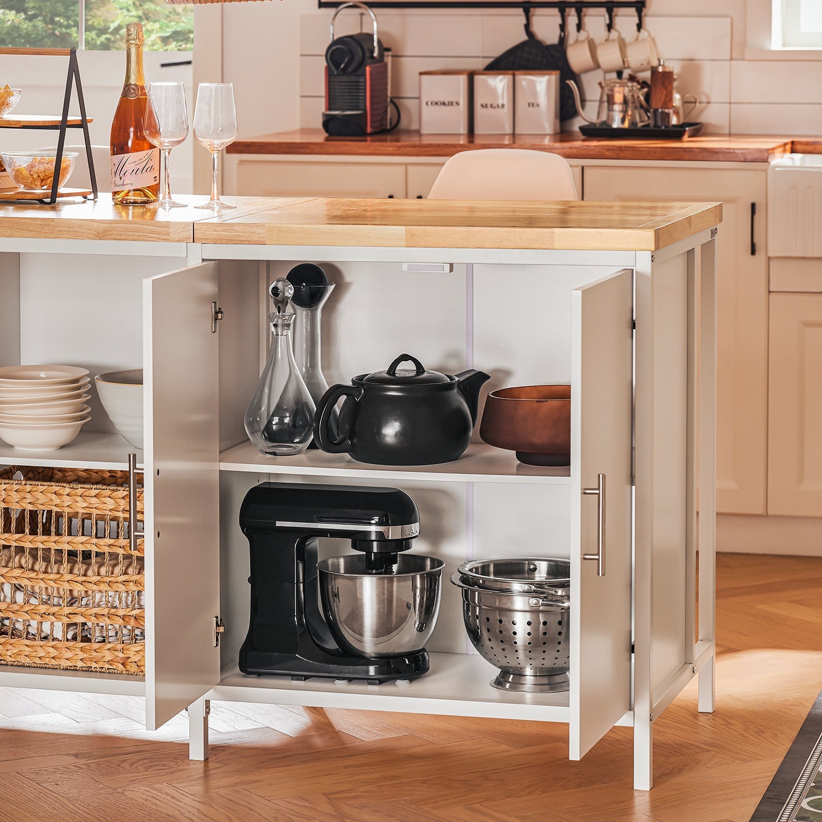 Isola cucina Mobile da cucina autoportante Credenza Tavolo da bar design industriale Bianco 170x60x89cm KNL09-WN