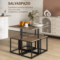 Set 5 Pezzi Sedie Tavolo Sala da Pranzo Moderne in Stile Industriale, Legno e Metallo, Nero e Color Legno